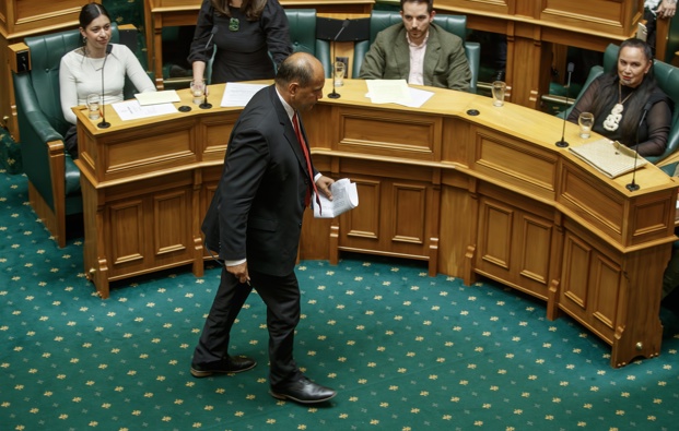 Senior Labour MP Willie Jackson walking out after being told to leave the House by The Speaker during the first reading of the Treaty Principles Bill, Parliament, Wellington, 14 November, 2024. NZME photograph by Mark Mitchell