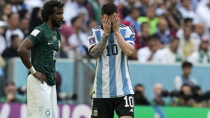 Argentina's Lionel Messi reacts after the World Cup defeat to Saudi Arabia. Photo / AP