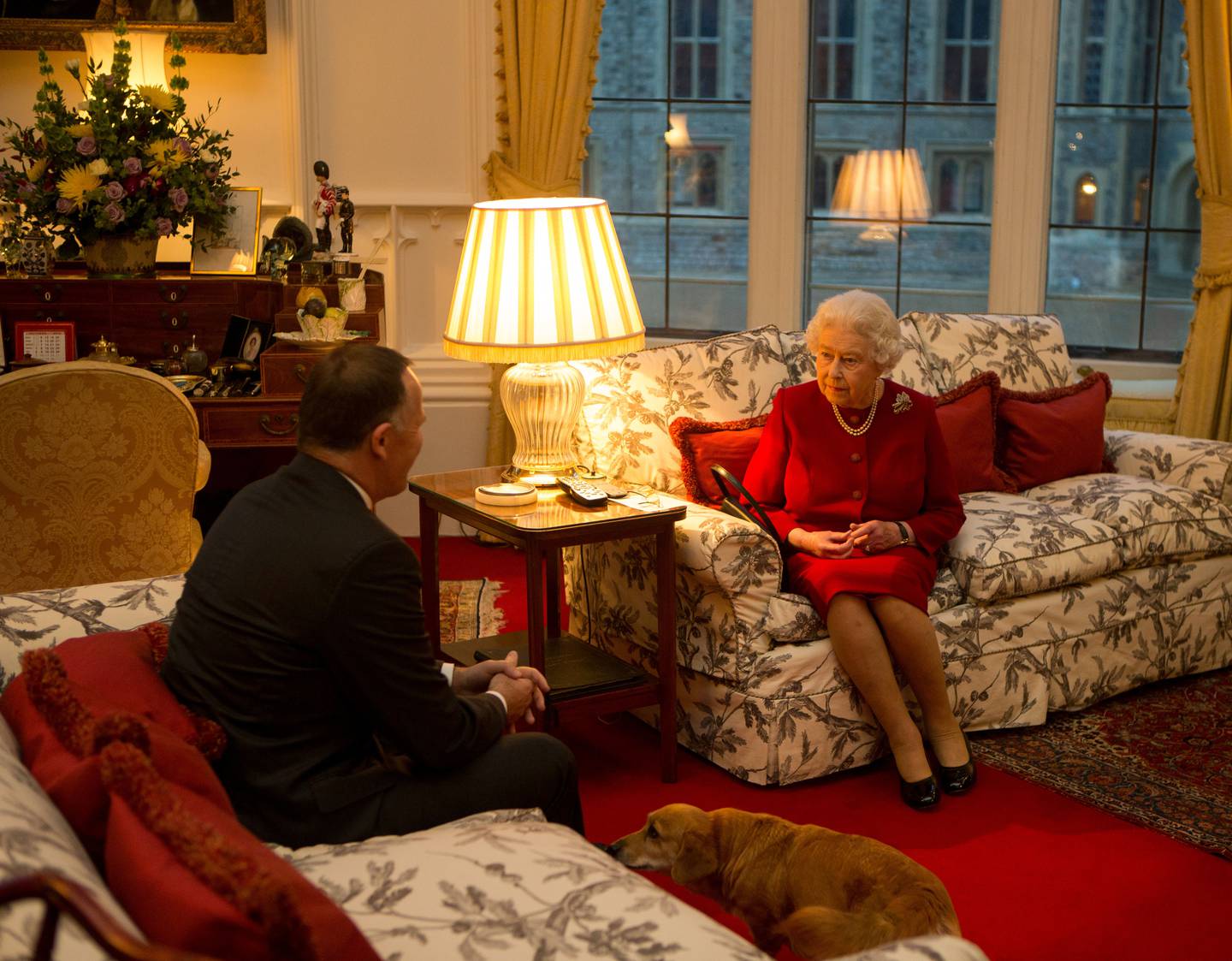 John Key sits with Queen Elizabeth. Photo / AP