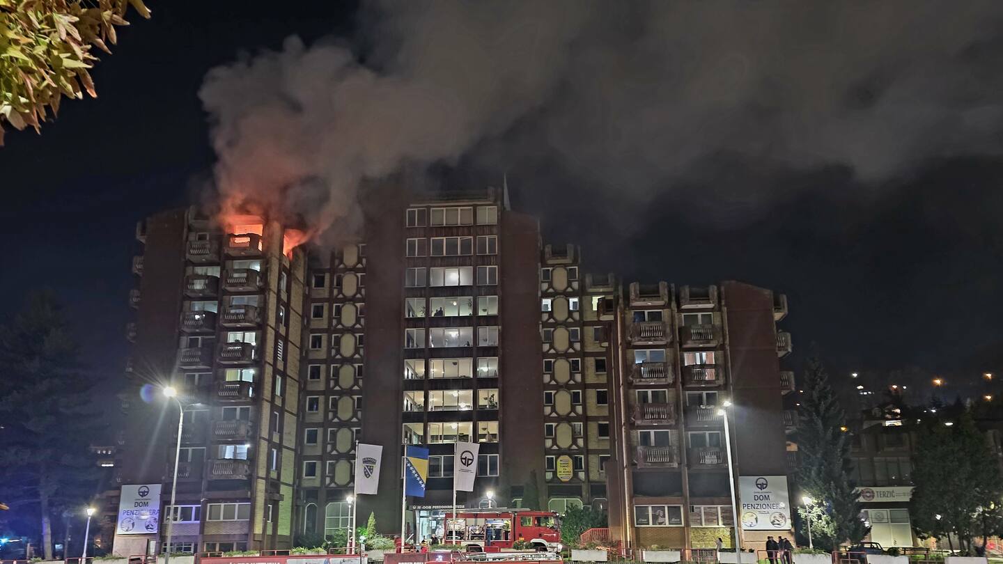 Firefighters deployed to the scene after fire that broke out in a nursing home in Tuzla, Bosnia and Herzegovina on November 04, 2025. Photo / Getty Images
