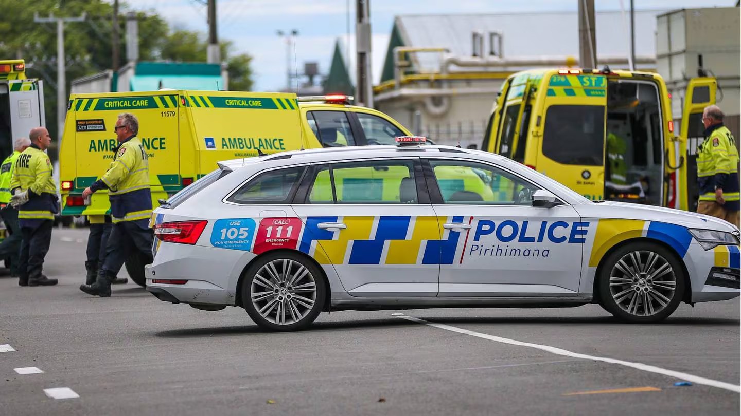 Emergency services respond to an incident at the intersection of Williams St and Tomoana Rd in Hastings involving a truck and a pedestrian. Photo / Paul Taylor