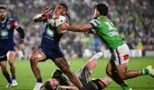 Leka Halasima beat four defenders to score his second try against the Canberra Raiders last night. Photo / Photosport