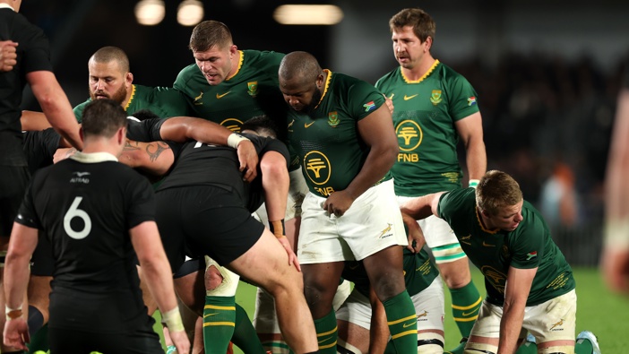 South Africa pack down a scrum during The Rugby Championship match between the New Zealand All Blacks and South Africa Springboks at Eden Park on September 06, 2025 in Auckland, New Zealand. (Photo by Phil Walter/Getty Images)