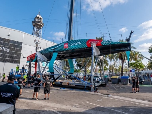 A crane failure saw Team New Zealand's AC75 Taihoro land heavily on its cradle. Photo / America's Cup