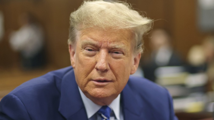 Former President Donald Trump awaits the start of proceedings on the second day of jury selection at Manhattan criminal court, Tuesday, April 16, 2024, in New York. Photo / Michael M. Santiago | Pool Photo via AP