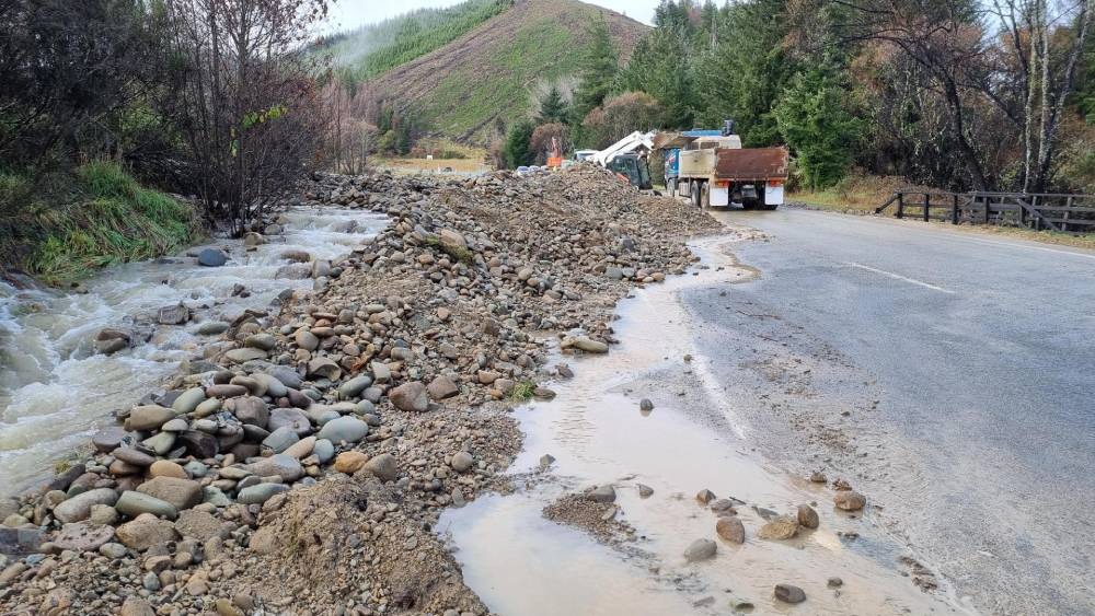 Debris flow and flooding at SH6 Norris Gully. Photo / NZTA