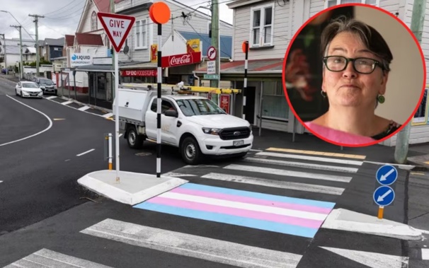 Deb Potter said she and three others elaborately planned the action of painting colours from the Transgender pride flag into a Wellington pedestrian crossing. Photo / RNZ