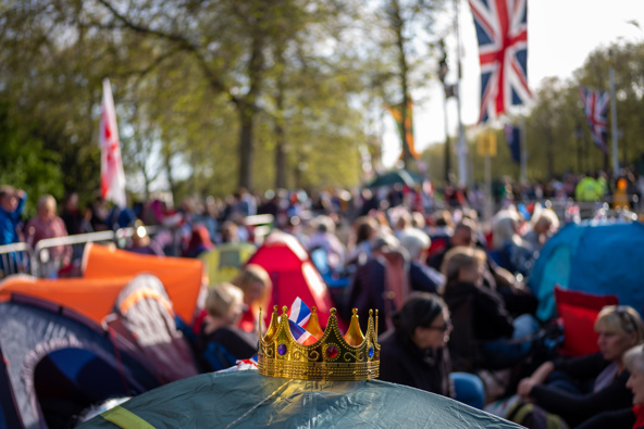 People gather on the Mall to secure their positions as preparations continue for The Coronation on May 05, 2023 in London, England. Photo / Getty