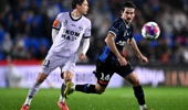 Liam Gillion of Auckland FC attacks during leg one of the A-League Men Semi Final series between Auckland FC and Adelaide United at Go Media Stadium, on May 09, 2026, in Auckland, New Zealand. (Photo by Hannah Peters/Getty Images)