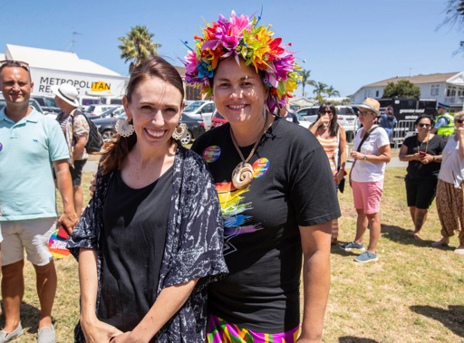 Jacinda Ardern and Louisa Wall pictured together at the Big Gay Out held in Coyle Park, Point Chevalier in Auckland on 9th February 2020. (Photo / Peter Meecham)