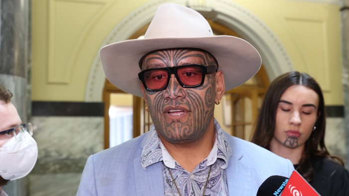 Te Pati Maori co-leader Rawiri Waititi during his media standup on the tiles, all in te reo, Parliament, Wellington. 16 September, 2025. Photo / Mark Mitchell