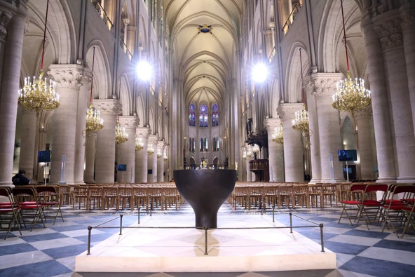 Inside Notre-Dame of Paris Cathedral before its reopening to the public. Photo / Getty Images