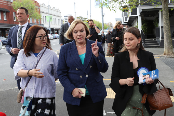 National Party leader Judith Collins campaigns as she meets with people during a walk along Ponsonby Road on October 07, 2020 in Auckland (Photo / Getty)