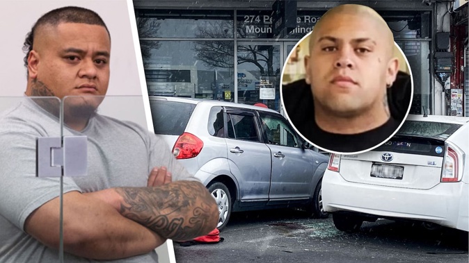 Texas Doctor (inset) was sitting in his car parked outside shops on Penrose Rd, Mt Wellington, when he was shot twice at close range by Sione Tupou (left) in July 2024. Photo / NZME composite