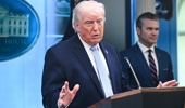 US President Donald Trump speaks about the conflict in Iran in the James S. Brady Press Briefing Room of the White House on April 6, 2026 in Washington, DC. (Photo by SAUL LOEB / AFP)