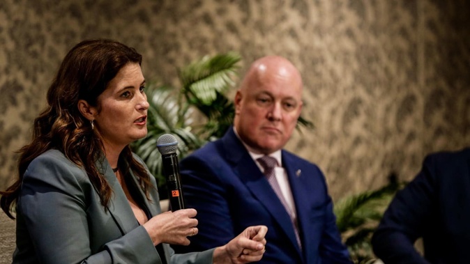 Prime Minister Christopher Luxon with Finance Minister Nicola Willis, who wants to open the door for new entrants into the supermarket sector. Photo / Alex Burton