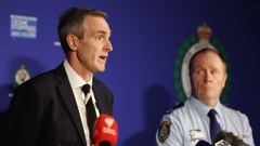  Detective Superintendent Peter Faux, Organised Crime Squad Commander speaks during a press conference at the NSW Police Headquarters, Parramatta. Photo / Getty Images