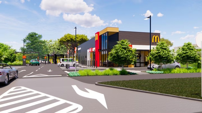 McDonald's notified application showed an artist's impression of the proposed new outlet at 152 Kepa Rd, Auckland. Photo / consent application to Auckland Council