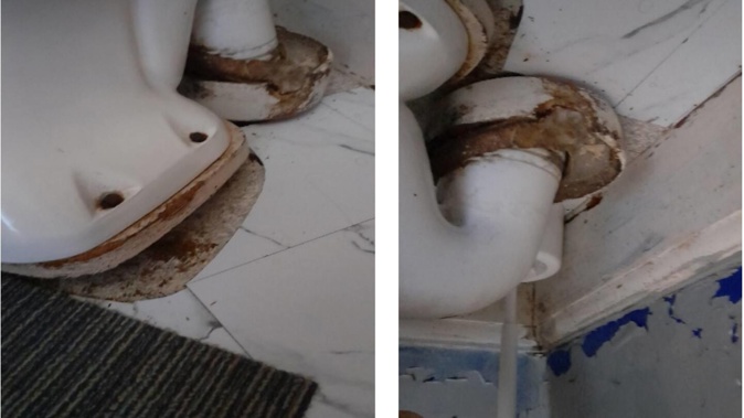 The toilet at the property was loose, leaked and smelled of sewage. Photo / Supplied