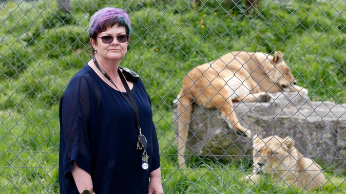 Operations director Janette Vallance with some of the animals at Big Cats Limited, which has been placed into liquidation. Photo / Michael Cunningham