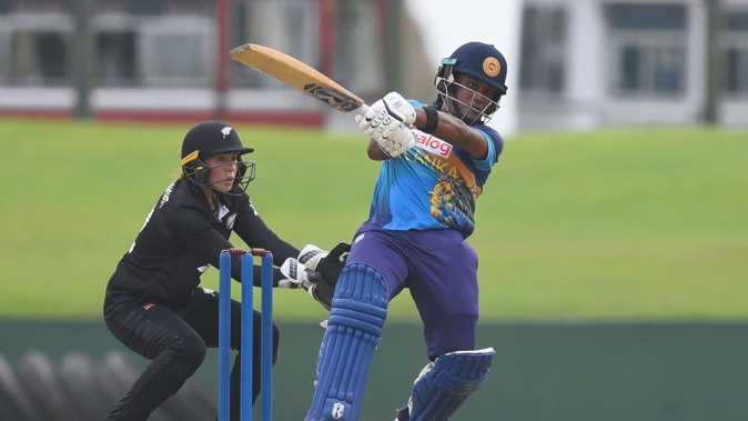 Chamari Athapaththu of Sri Lanka plays a shot against the White Ferns. Photo / Photosport