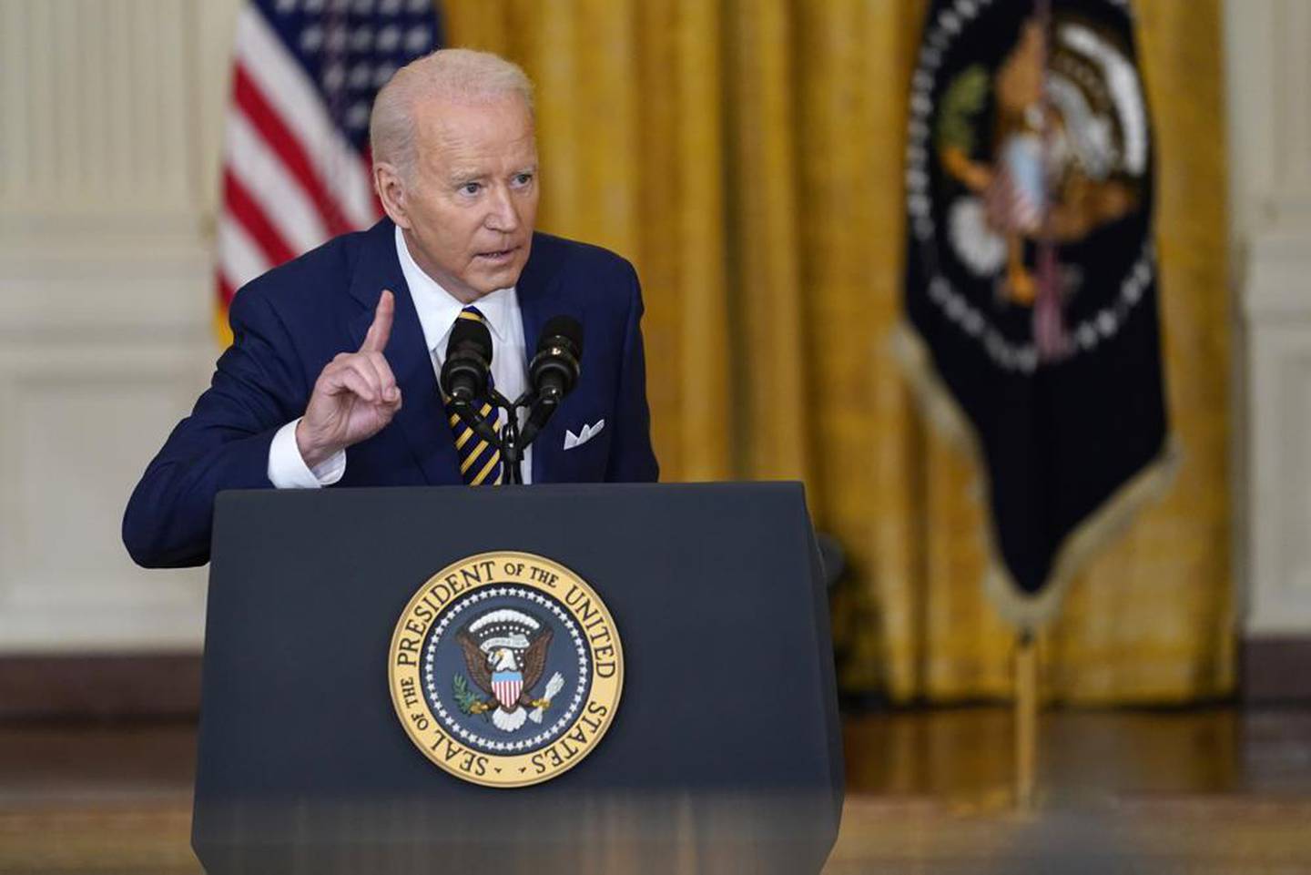 US President Joe Biden speaks during a news conference in the East Room of the White House in Washington on Wednesday, January 19. (Photo / AP)