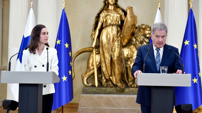Finland's President Sauli Niinisto attends the press conference on Finland's security policy decisions at the Presidential Palace in Helsinki, Finland, Sunday May 15, 2022. (Photo / AP)