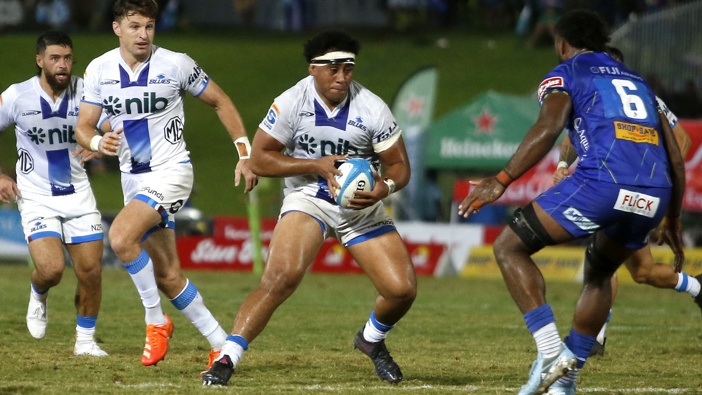 Josh Fusitu'a of the Blues during the round 13 Super Rugby Pacific match between Fijian Drua and Blues at HFC Stadium, on May 09, 2025, in Suva, Fiji. (Photo by Pita Simpson/Getty Images)