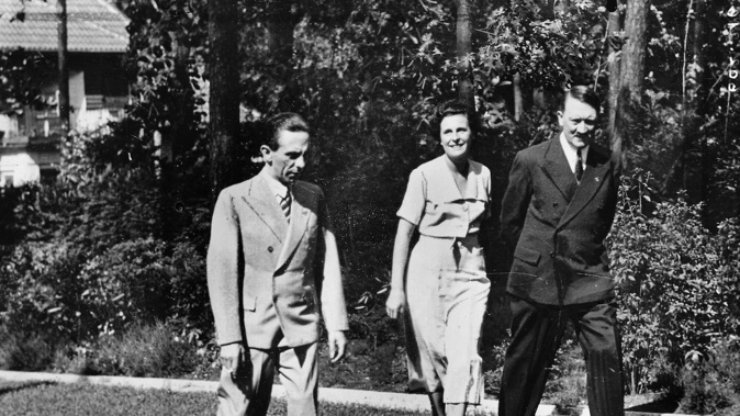 Austrian-born German Nazi dictator, Adolf Hitler, with Leni Riefenstahl, German actress and director, and Joseph Goebbels. Photo / Getty Images