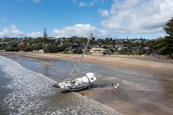 The beached his yacht on Mairangi Bay Beach. Photo / Jason Dorday