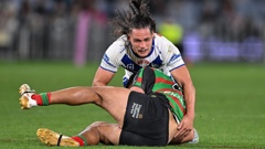Jackson Topine tackles Taane Milne of the South Sydney Rabbitohs. Photo / Getty Images