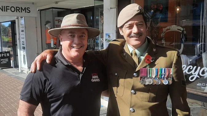 Willie Apiata with photographer Alan Gibson in Whakatāne. Photo / Gibson Images
