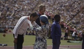 Queen Elizabeth II presents the medals to the winners at the Commonwealth Games in Christchurch, New Zealand, February 1974. (Photo by Hulton Archive/Getty Images)