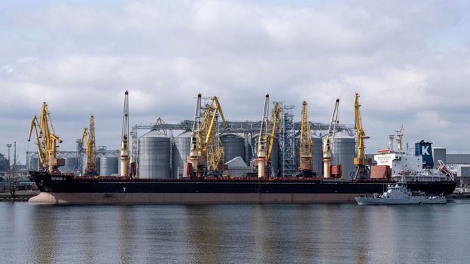 Bulk carrier ARGO I is docked at the grain terminal of the port of Odessa, Ukraine, on April 10, 2023, from where Ukraine ships wheat according to the grain agreement the country has had with Russia. Bo Amstrup/AFP/Ritzau Scanpix/Getty Images