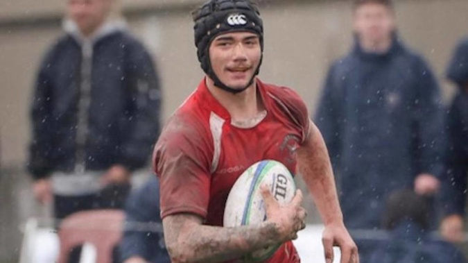 Hunter Donghi, who died on Monday, with ball in hand and rampant at the game of rugby last year. Photo / Supplied