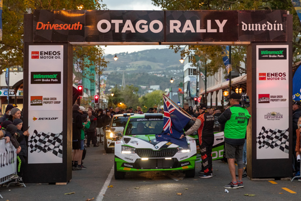 Ben Hunt in his Skoda R5 at the start of Rally of Otago on April 08, 2022 in Dunedin, New Zealand. Photo / Getty