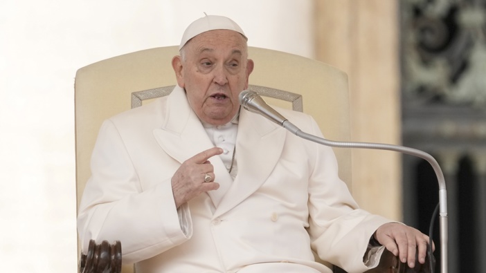 Pope Francis delivers his speech during his weekly general audience in the St. Peter's Square at the Vatican, Wednesday, March 13, 2024. Photo / AP