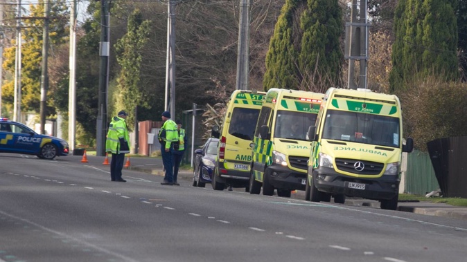 Emergency services at the scene of the crash on Pakowhai Rd on Thursday afternoon. Photo / Warren Buckland