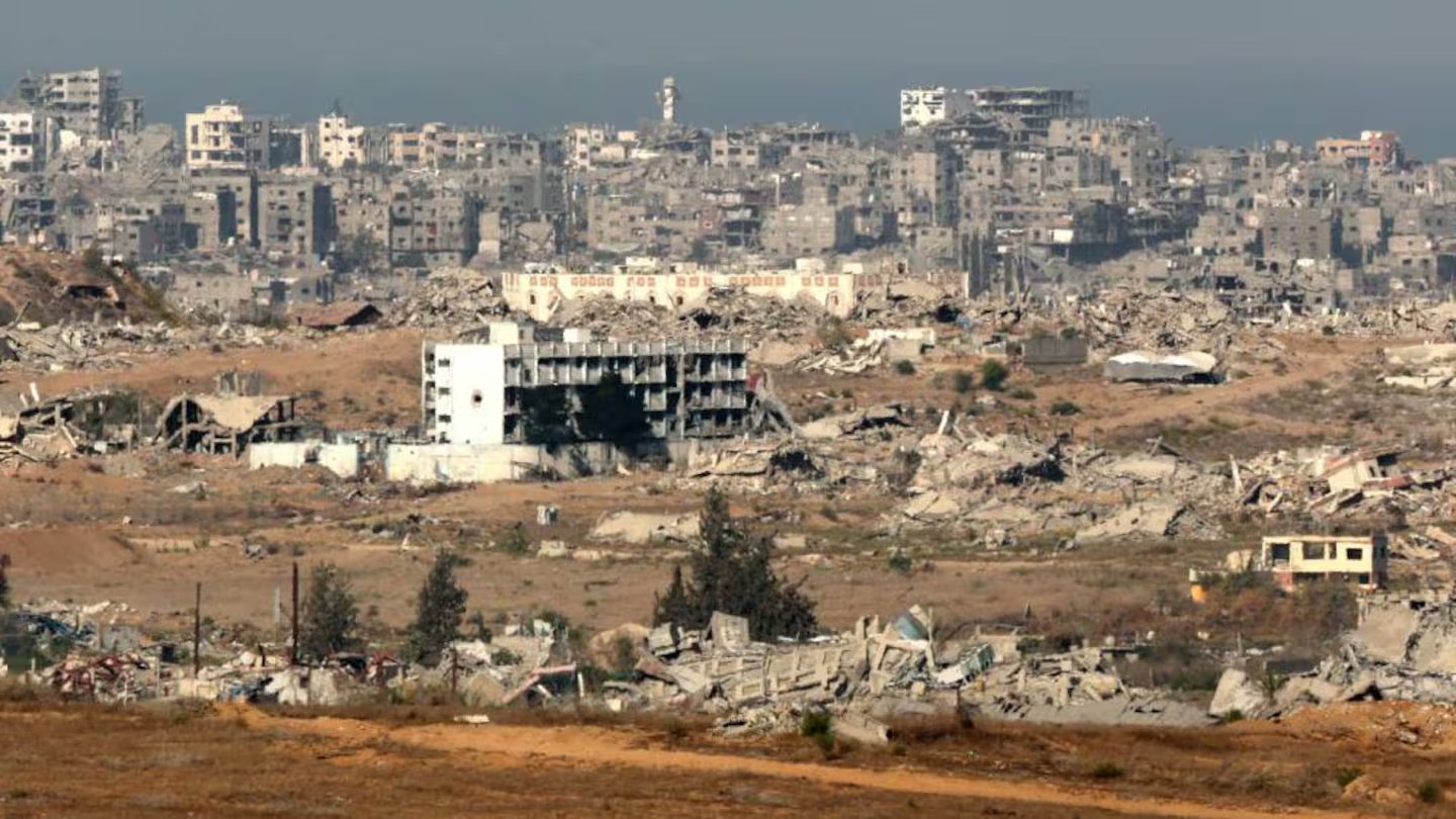 This picture taken from a position at Israel's border with the Gaza Strip shows destroyed buildings in the besieged Palestinian territory on October 30. Photo / Jack Guez, AFP