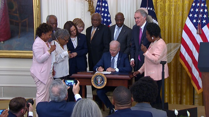President Joe Biden on June 17 signs into law legislation establishing June 19 as Juneteenth National Independence Day, a US federal holiday commemorating the end of slavery in the United States.