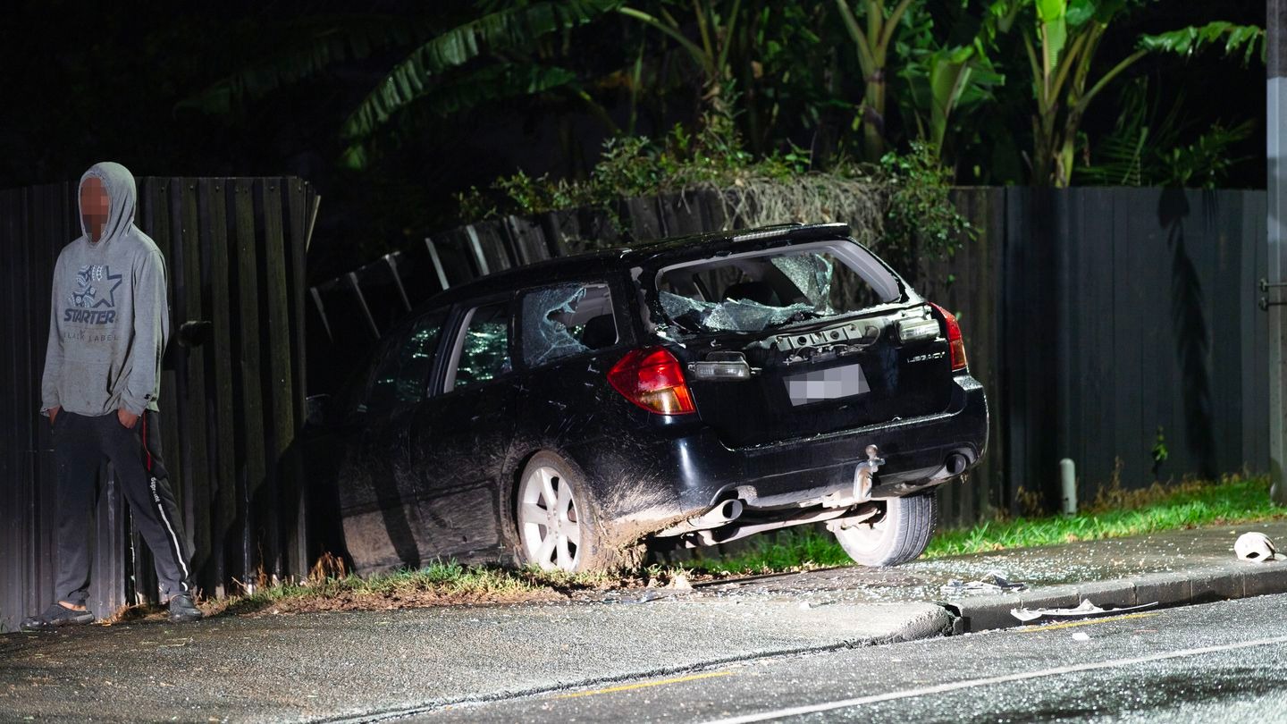 The crashed vehicle involved in an incident in Manurewa, South Auckland, overnight. Photo / Hayden Woodward
