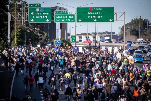 Anti-government protestors blocked southern motorway last month causing major traffic congestion. Photo / Michael Craig