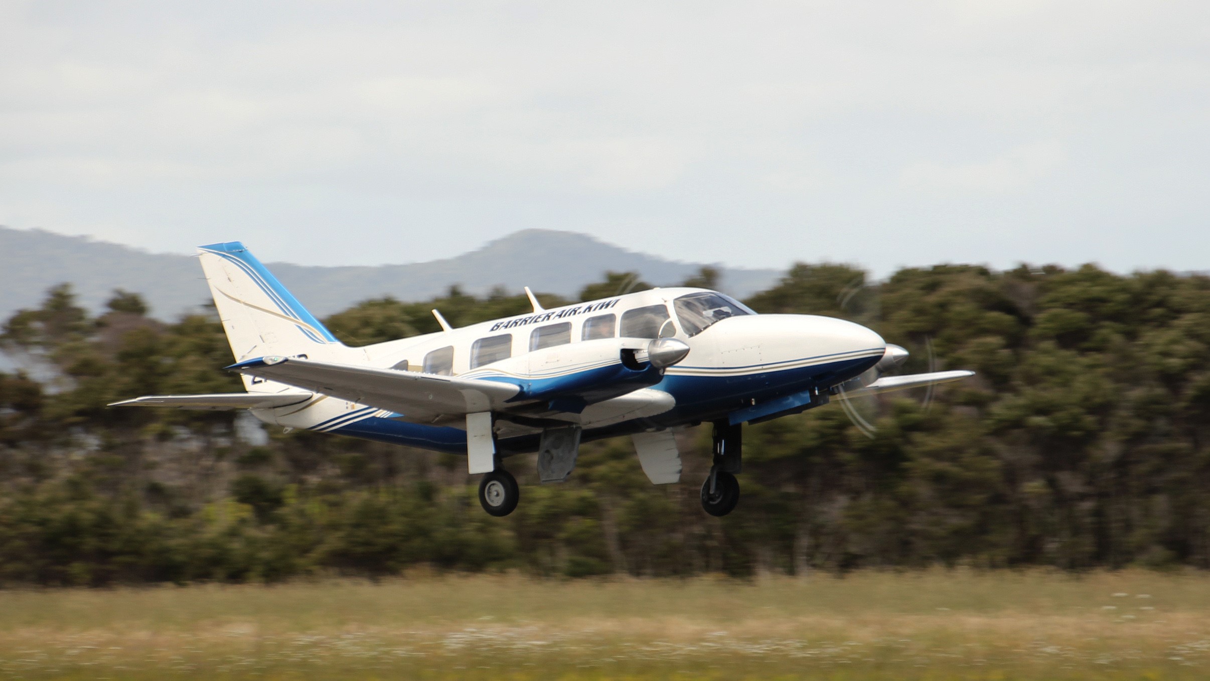 A Barrier Air Piper Chieftain takes off from Kaitaia Airport. Photo / Peter de Graaf