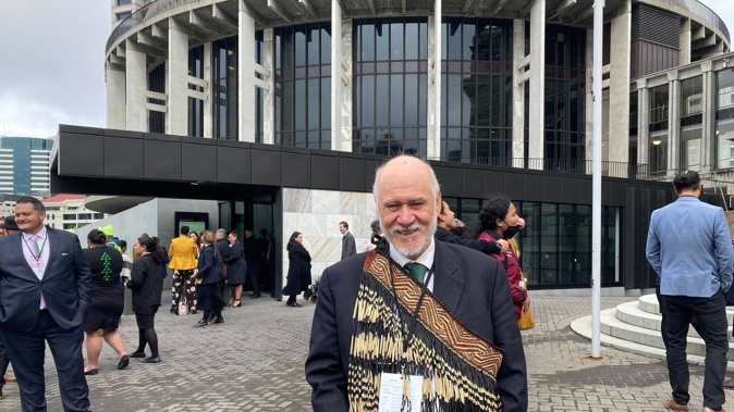 Tom Roa of Ngāti Maniapoto outside Parliament in Wellington shortly after the third reading of the Maniapoto Claims Settlement Bill. Photo / Michael Neilson