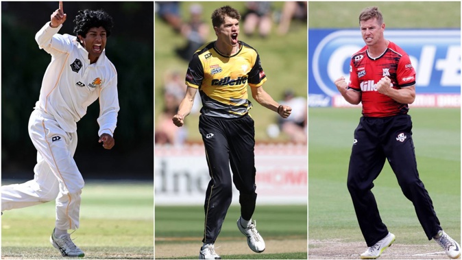Rachin Ravindra, Ben Sears and Cole McConchie. (Photos / Photosport)