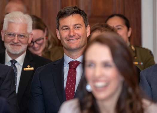 Prime Minister Jacinda Ardern's partner Clarke Gayford during the swearing-in ceremony to appoint the new executive at Government House in Wellington. (Photo / NZH)
