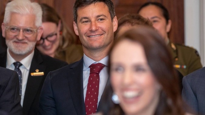 Prime Minister Jacinda Ardern's partner Clarke Gayford during the swearing-in ceremony to appoint the new executive at Government House in Wellington. (Photo / NZH)