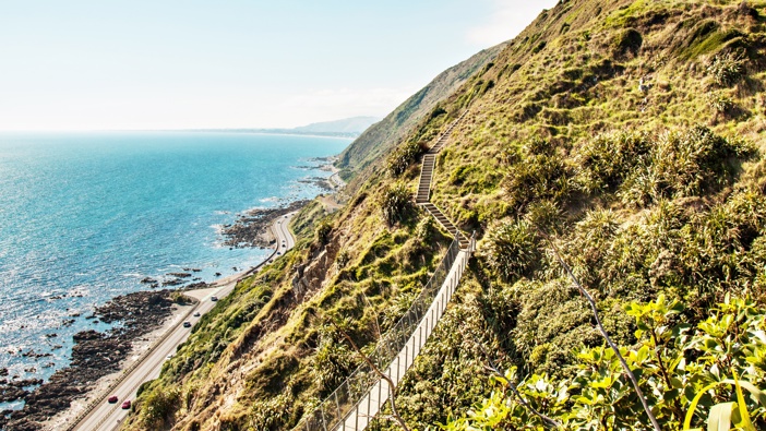 A view of Kapiti Coastline and SH59 on a fine day from Escarpment Track, Kapiti Coast. Photo / Getty