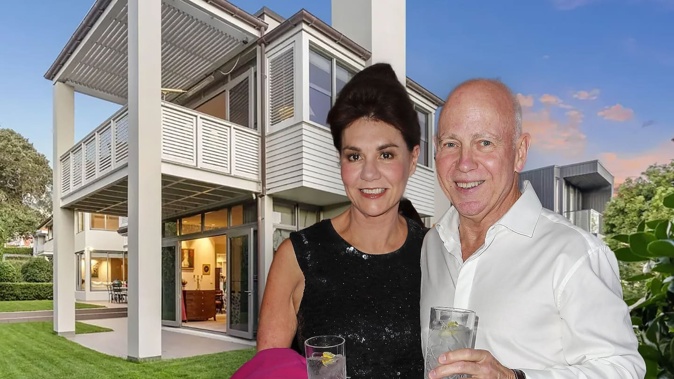 Pauline Hanna and Phillip Polkinghorne's Remuera mansion hasn't yet sold. The For Sale sign outside was vandalised with the word "killer" written in vivid pink spray paint. Composite photo / NZME