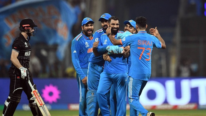 India celebrate the wicket of Kane Williamson in their semifinal clash. Photo / Photosport